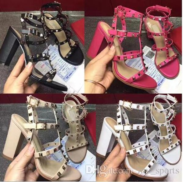 

2019 favorite of ladies european style lady sandals, imported leather.women's sandals. women's fashion rivet sandals, Black