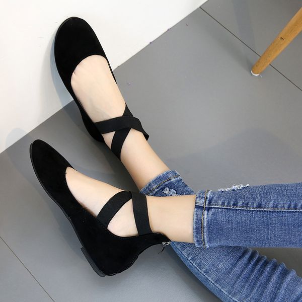 

spring & summer women's cross-tied ballet flats shoes casual slip on shallow dancing shoes mocassin femme plus size e899, Black