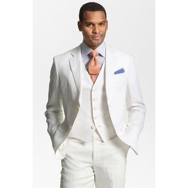 

custom made ivory linen suits mens formal skinny summer beach simple wedding tuxedo 3 piece men suit (jacket+pants+vest, White;black