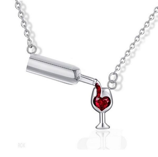 

womens necklaces wine bottle glass red heart necklaces for lariat chokers pendant necklaces xmas gifts, Golden;silver