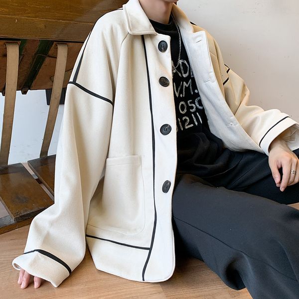 

u2020 autumn and winter new lapel casual fashion loose pocket single row buckle college style men's jacket masculina, Black;brown