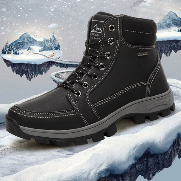 

men snow boots hiking booties warm absorption non-slip winter shoes -opk, Black
