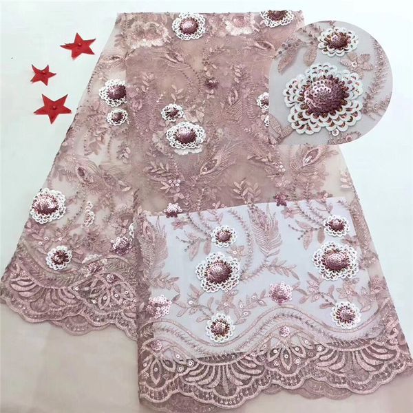 

pink 2019 french nigerian sequins net african tulle mesh sequence lace fabric for wedding dress 5yards/lot, Pink;blue