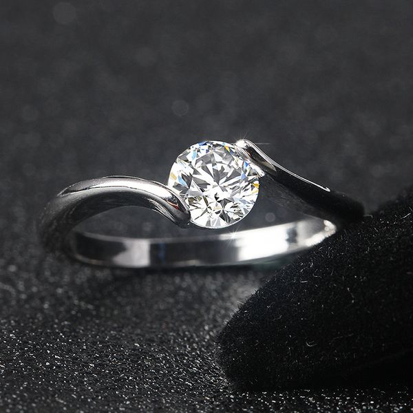 

simple and elegant cubic zirconia wedding rings for women fashon one cz sliver color gilrs engagement party ring bague femme, Golden;silver