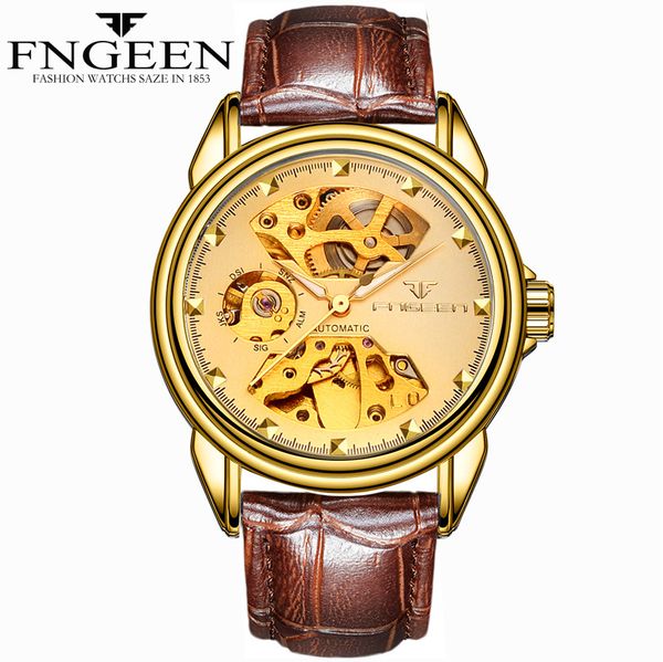 

new brand automatic mechanical men's watch ultra-thin business male clock luxury hollow personality carnival man wristwatch, Slivery;brown