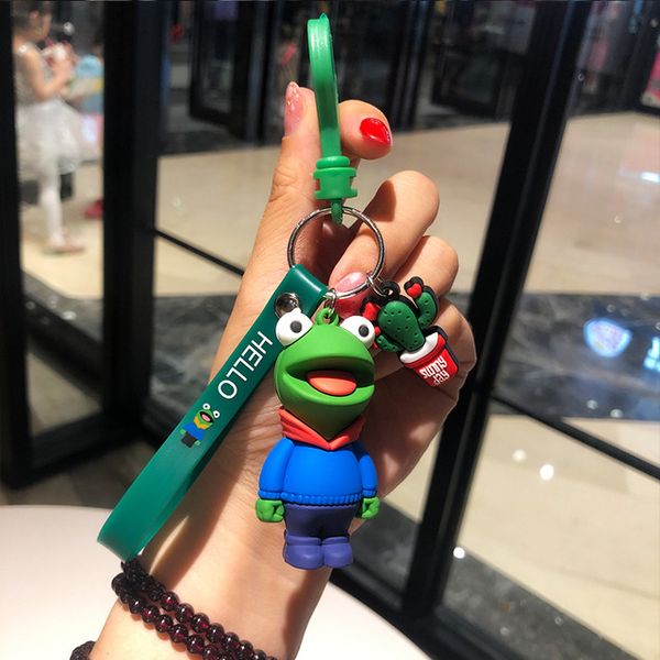 

fashion cute cartoon green frog keychain animal pendant silicone key chain backpack accessories men or women keyring, Silver