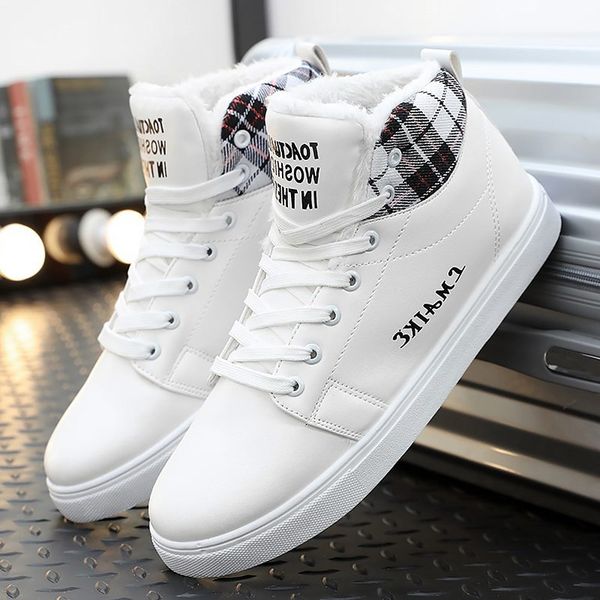 

2020 новых зимние плюшевых ботильоны мужских сапог теплых ботинок на шнуровку вне мужских ботинок из кожи pu высоких кроссовок людей спортив, Black