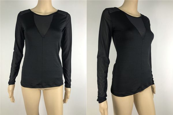 

женская дизайнерская футболка тонкий круглый вырез шить с длинным рукавом футболка сетка базовая рубашка перспектива рубашка женщины, White