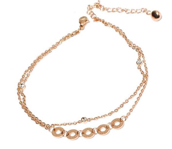 

18kgp double layer fashion classic titanium steel rose gold anklets ing, Red;blue