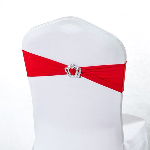 

100pcs 22 colors chair sashes spandex lycra chair bands with crown buckle for wedding party birthday cover sash bands