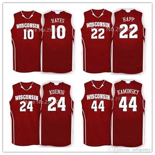 

custom #10 nigel hayes 15 sam dekker #24 bronson koenig #44 frank kaminsky #22 ethan happ wisconsin badgers college basketball jersey, Black;blue