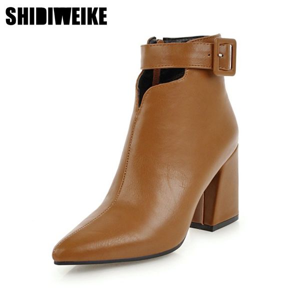 

autumn winter high heel warm pointed toe buckle ankle boots 2019 new fashion black beige yellow zipper female shoes