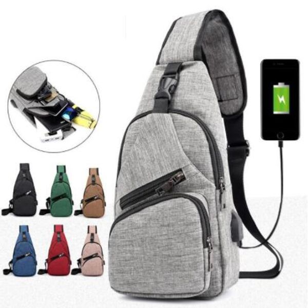 

fashion men usb handbags chest bags large capacity prevent steal across shoulder moblie phone charging bag children adults handbag wy167q, Black