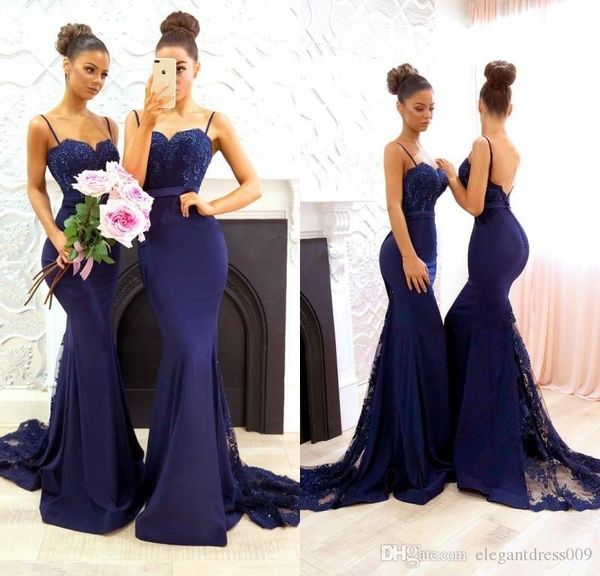 

royal blue beaded lace mermaid bridesmaid dresses spaghetti straps backless long bridesmaids dresses maid of honor dress custom made cheap, White;pink