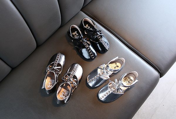 

girl' beautiful leather shoes princess leather shoes, Black;grey