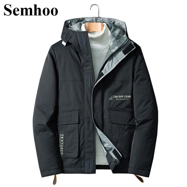 

2019 winter down jacket men's casual fashion hooded solid color white duck down warm tooling jacket men's plus size m---3xl, Black