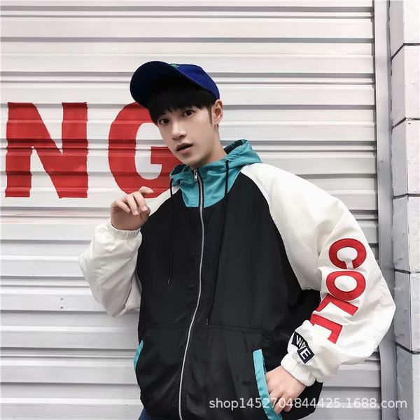 

весна осень 2020 подростки корейский harajuku bf ветер свободные бейсбол форменная куртка мужской осень с капюшоном студенческая ветровка, Black;brown