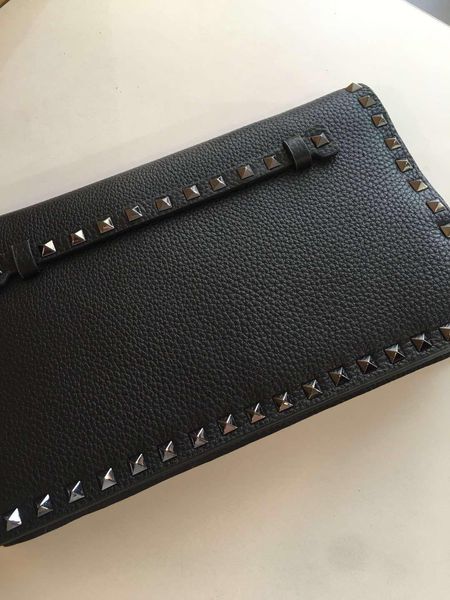 

fashionville~w203 genuine leather black spike handle clutch bag 28*3.5*16 cm