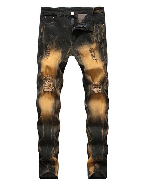 

new men stretch ретро джинсы дизайнер straight leg slim fit ripped байкер мотоцикл джинсовые брюки streetwear trousres, Blue