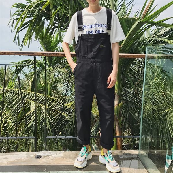

men's straight overalls pants fashion casual bib jumpsuits trousers male high streetwear hip hop harem pant, Black