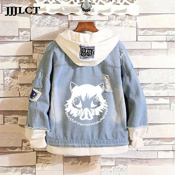 

истребительница демонов: kimetsu не yaiba косплей костюм толстовки мужчин женщин джинсовой ткани пальто поддельные из двух частей толстовки, Black