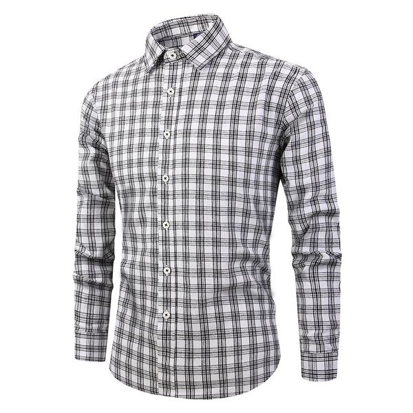 

camisa masculina men's long sleeve button turndown collar plaid painting casual blouse fashion men's casual basic shirts, White;black