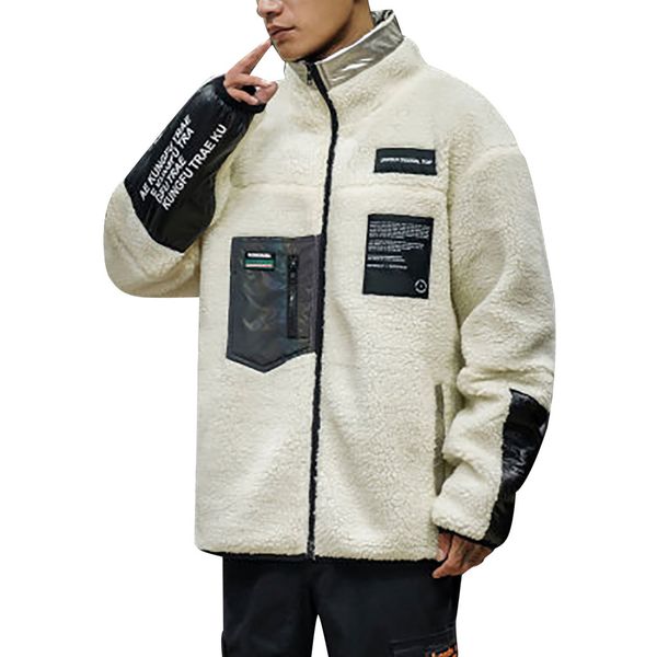 

jaqueta masculino abrigo hombre coat men's casual solid color loose lamb fur stand collar winter coat men chaqueta hombre, Black