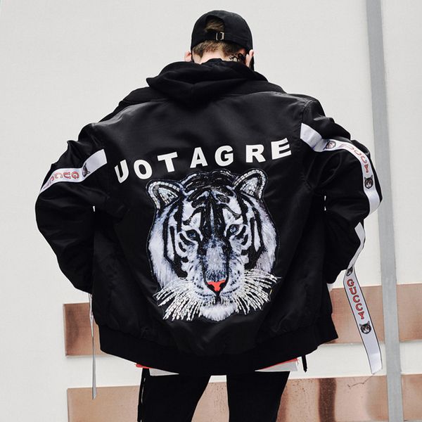 

japanese karejuku jacket the new and winter casual country boys hip hop baseball collar men's cotton-padded jacket, Black