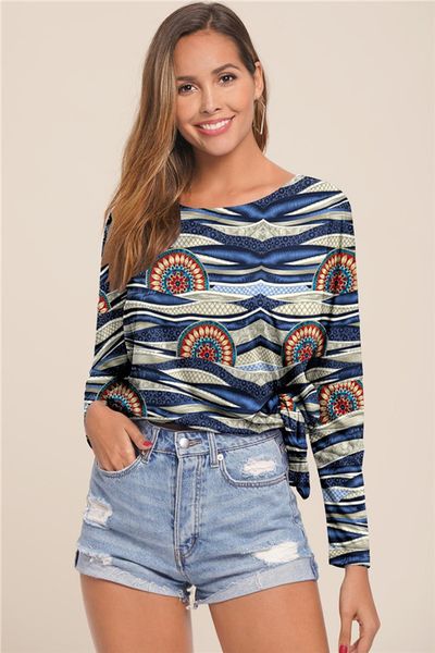 

fashion camouflage long sleeve tshirt fashion printing panelled women designer casual loose crew neck tees, White