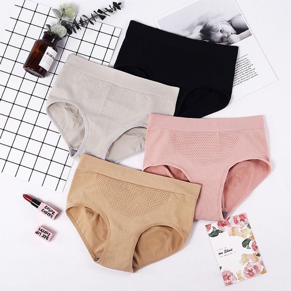 

autumn and winter 3d seamless honeycomb warm underwear high waist large size women hip shaping briefs women, Black;pink