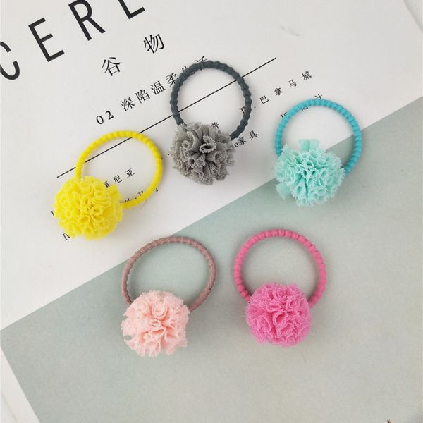 

2 pieces cute hair ropes yarn pompom hair ties double pom elastic band little girls' scrunchie for kids accessories, Slivery;white