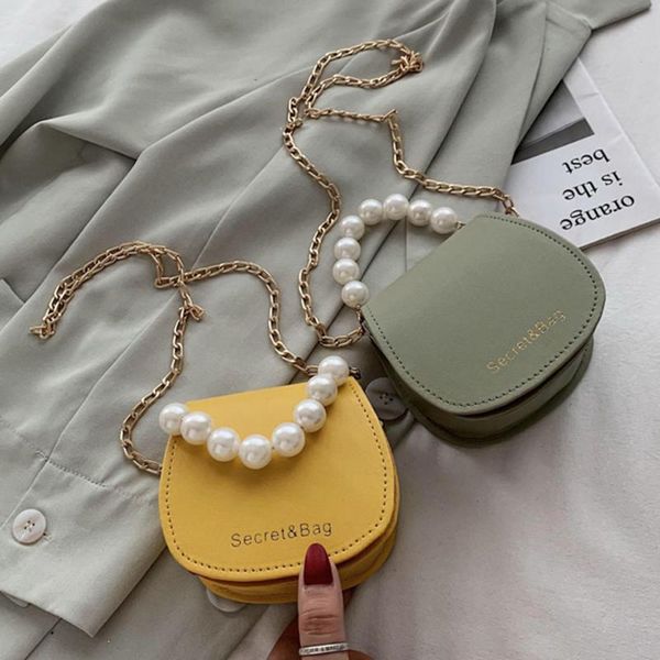 

mini fashion pu soild color saddle bags for women small pearl chain bag leather handbags and lady shoulder bags cross body bag