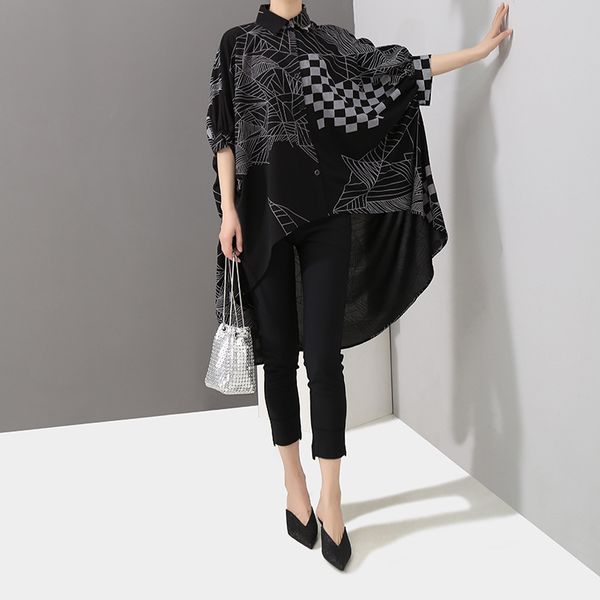 

women's 2020 summer new bat sleeve women's large size loose irregular shirt, White