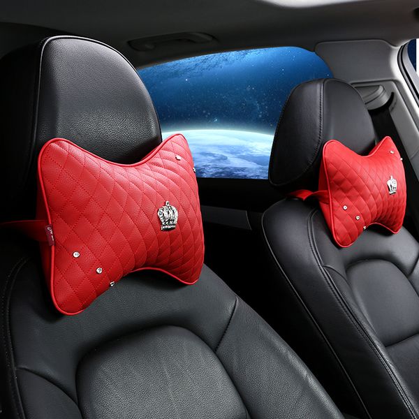 

car pillow neck cushion black red fashion crown rhinestone covered car decoration pillow accessories girl women