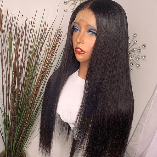 

13x4 lace front human hair wigs for women 150% plucked straight wig with baby hair brazilian remy middle ratio bleached jko, Black;brown