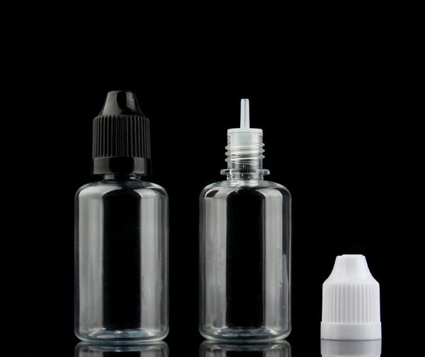 Flacone in PET trasparente all'ingrosso con tappi a prova di bambino Flaconi contagocce in plastica da 30 ml per sigaretta elettronica E bottiglia di olio liquido WB2145