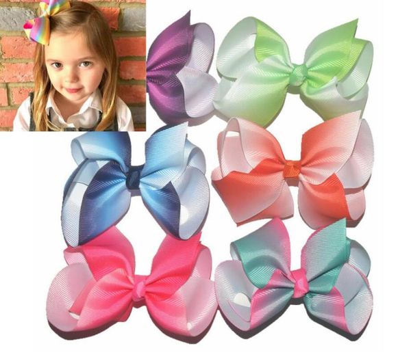 

30pcs/lot 4.5''rainbow grosgrain ribbon hair bows with clips for kids girls boutique handmade bows hairpins hair accessories, Slivery;white