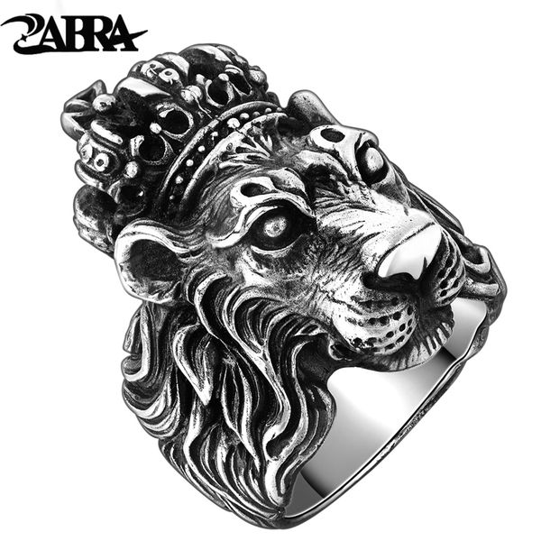 

zabra authentic real solid 925 sterling silver crown lion king ring for men boy punk retro vintage cool biker lion head ring cj191210, Slivery;golden