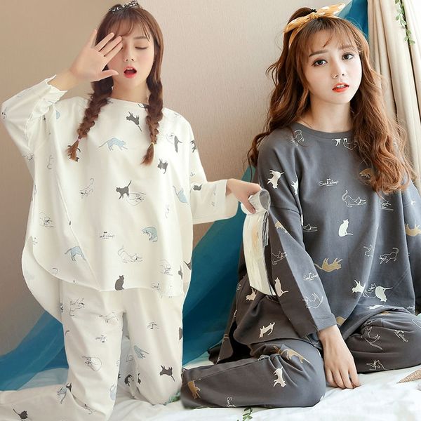 

zmrv0 season fashion bat sleeve printing round neck loose large size women's suit season fashion bat sleeve printing round pajamas neck, Blue;red