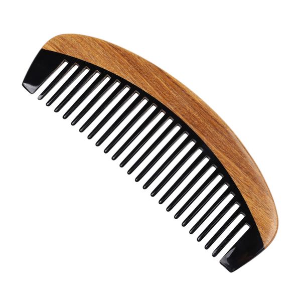 

1pcs horn comb 21 teeth detangling anti-static sandalwood hair comb for indoor travel thick curly and wavy hair home outdoor use, Silver