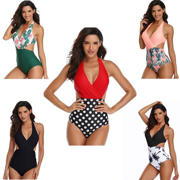 

prydyc swimwear one piece deep v neck printing woman swimsuit one piece woman swimsuit high waist swimwear women monokini, White;black