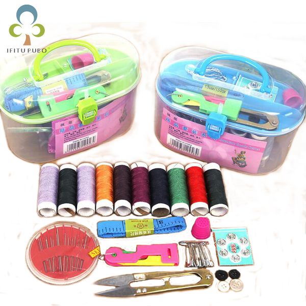 

new portable mini travel pp sewing box with color needle threads sewing kits sewing set diy home tools drop shipping wry002