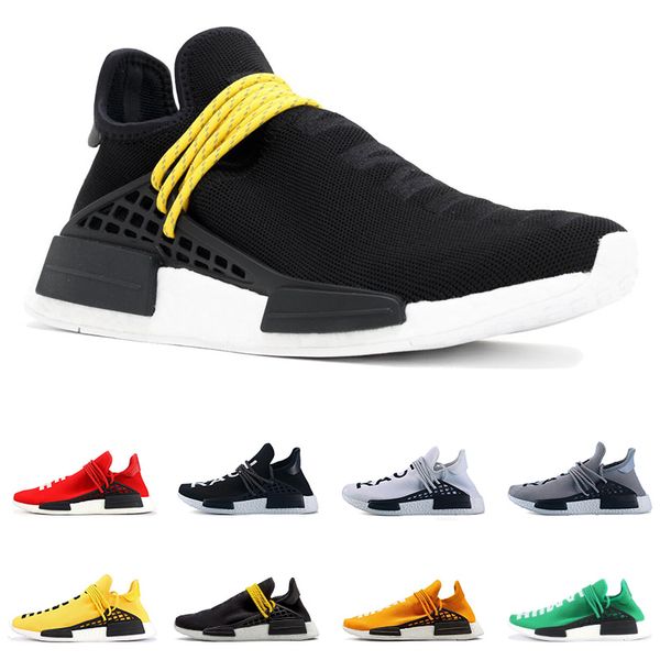 

pw human race pharrell williams men women running shoes yellow red blue black white mens trainer comfortable sports sneakers, White;red