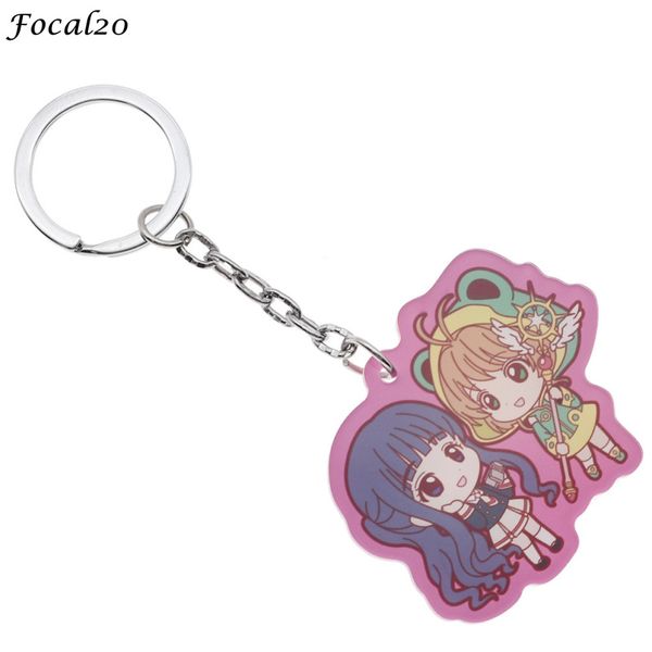 

focal20 lovely acrylic anime card captor sakura keychain cartoon character keyring cute backpack pendant for anime fans, Silver