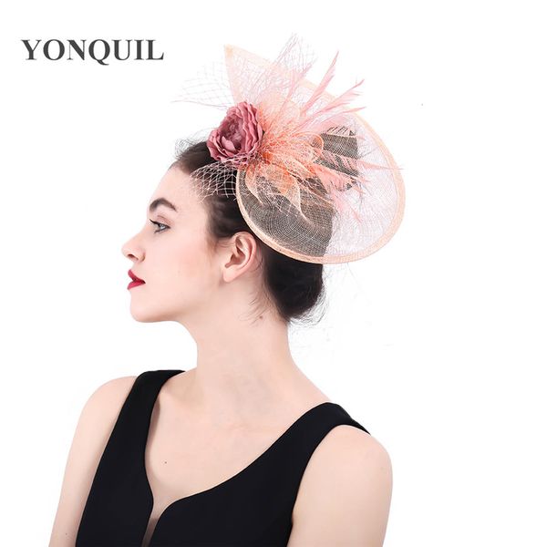 

2018 new ladies champagne sinamay fascinator hat vintage fashion women wedding party elegant fascinators hair accessories syf383
