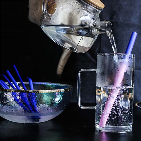 

new thermochromic drinking straw stainless steel milk coffee straws with cleaner brush kitchen bar accessories dropship