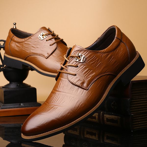

quality genuine leather shoes men formal dress shoes 2019 fall lace up business wedding decent suit office man, Black