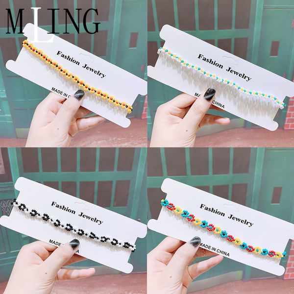 

mling 2019 fashion multicolor beads necklace new candy color flower choker necklace for women, Golden;silver