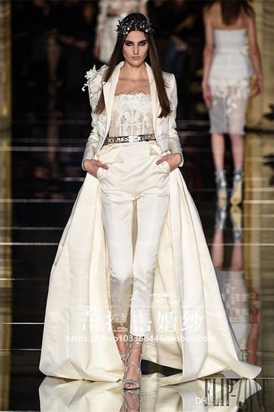 

zuhair murad jumpsuit evening dresses with long jacket strapless lace prom gowns sweep train formal party gowns custom made 4052, Black;red