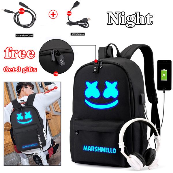 

bpzmd dj trendy anti-theft usb men lapbackpack for girls boys teenagers childrens marshmello school bag women cool bookbag